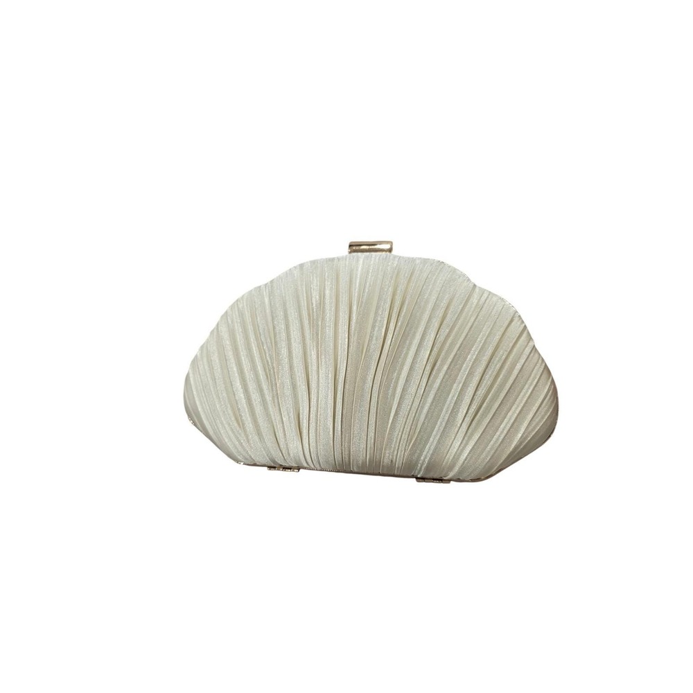 Elegant Pleated Shell Clutch Evening Handbag Gold Chain Strap - Picture 5 of 8